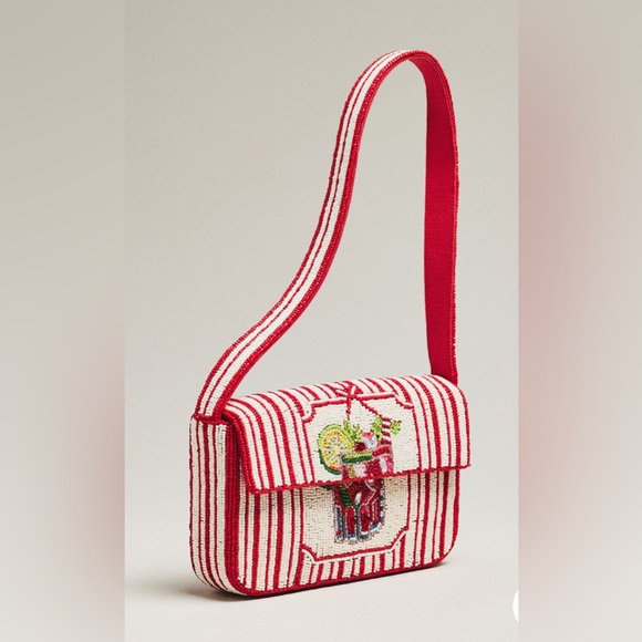 Anthropologie Handbags - NWT Anthropologie Fiona Beaded Bag Food & Drink Edition Stripe Cocktail